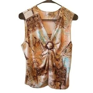 CDW multicolor paisley print sleeveless v neck top sz M